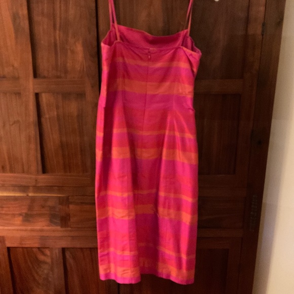 Ann Taylor Silk cocktail dress in fushia and orange. - Picture 4 of 8